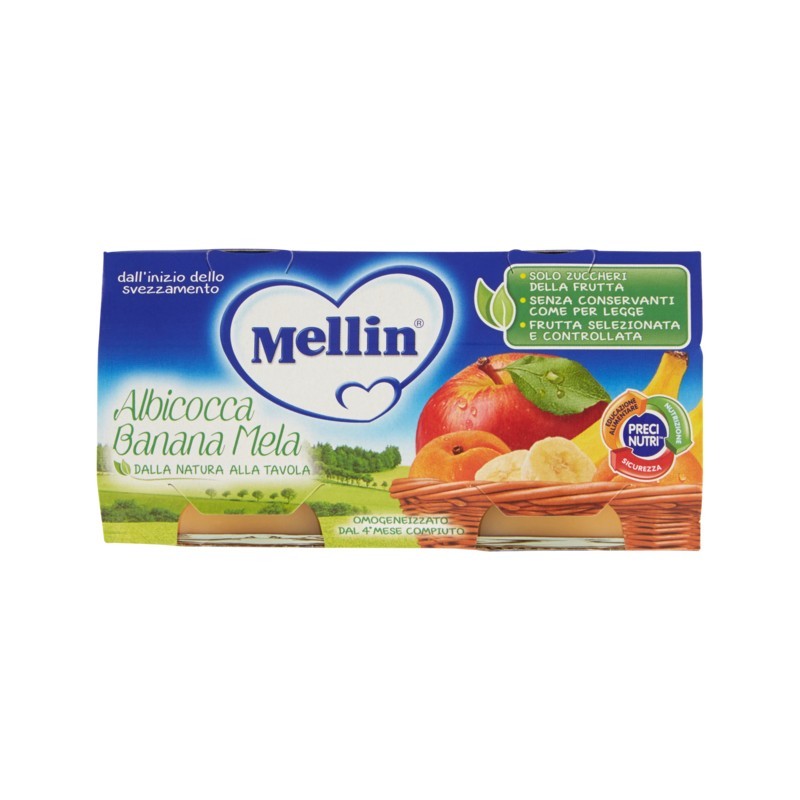 8591119000736 Mellin Omogeneizzato Albicocca, Banana E Mela 2x100gr