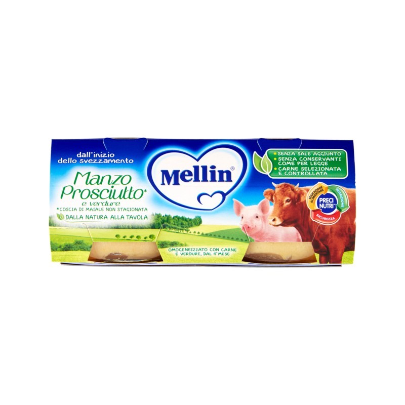 Mellin Omogeneizzato Manzo, Prosciutto E Verdure 2x80gr