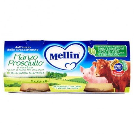 5900852021572 Mellin Omogeneizzato Manzo, Prosciutto E Verdure 2x80gr