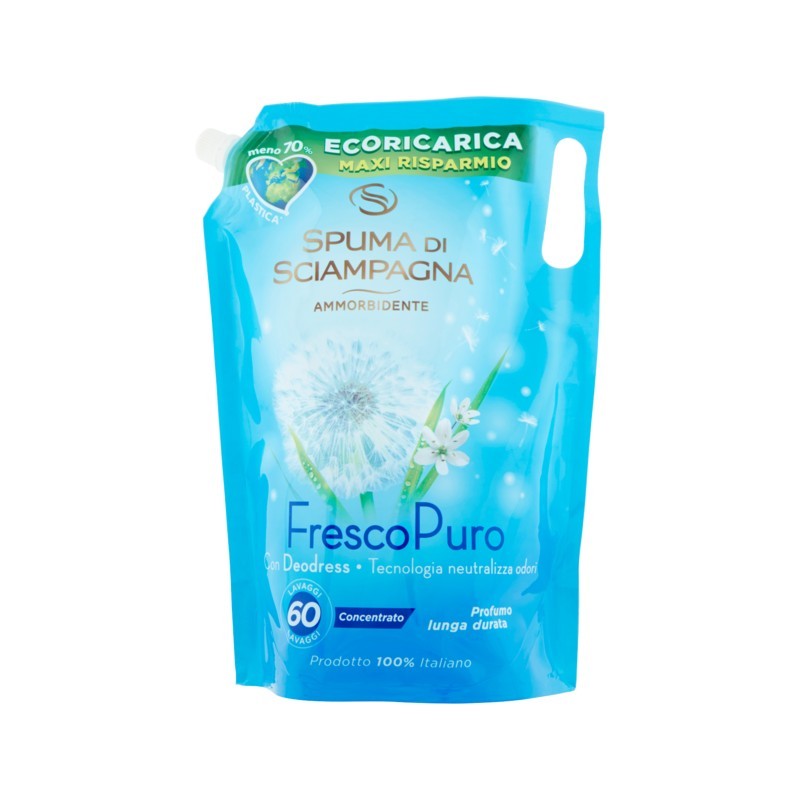 8007750006964 Spuma Di Sciampagna Ammorbidente Eco Ricarica Fresco 60 Misurini 1500ml