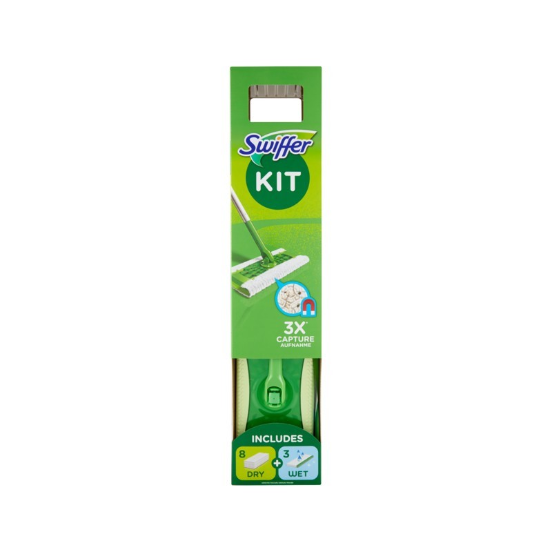 8001090630612 Swiffer Starter Kit Scopa + 8 Panni + 3 Panni Wet 1pz