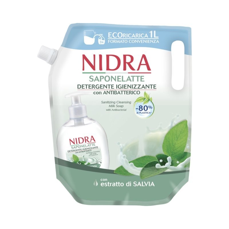 Nidra Sapone Liquido Eco Ricarica Igienizzante Con Antibatterico 1000ml