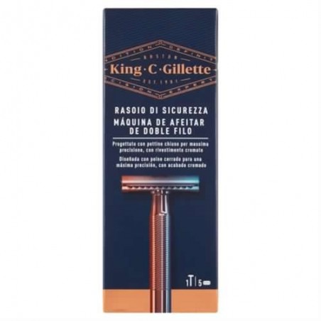 7702018545186 Gillette King Rasoio Di Sicurezza Manico + 5 Lame Di Ricambio 1pz