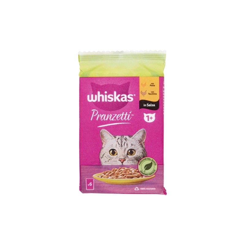 Whiskas Pranzetti Con Pollo E Con Tacchino 1+ 6x50gr