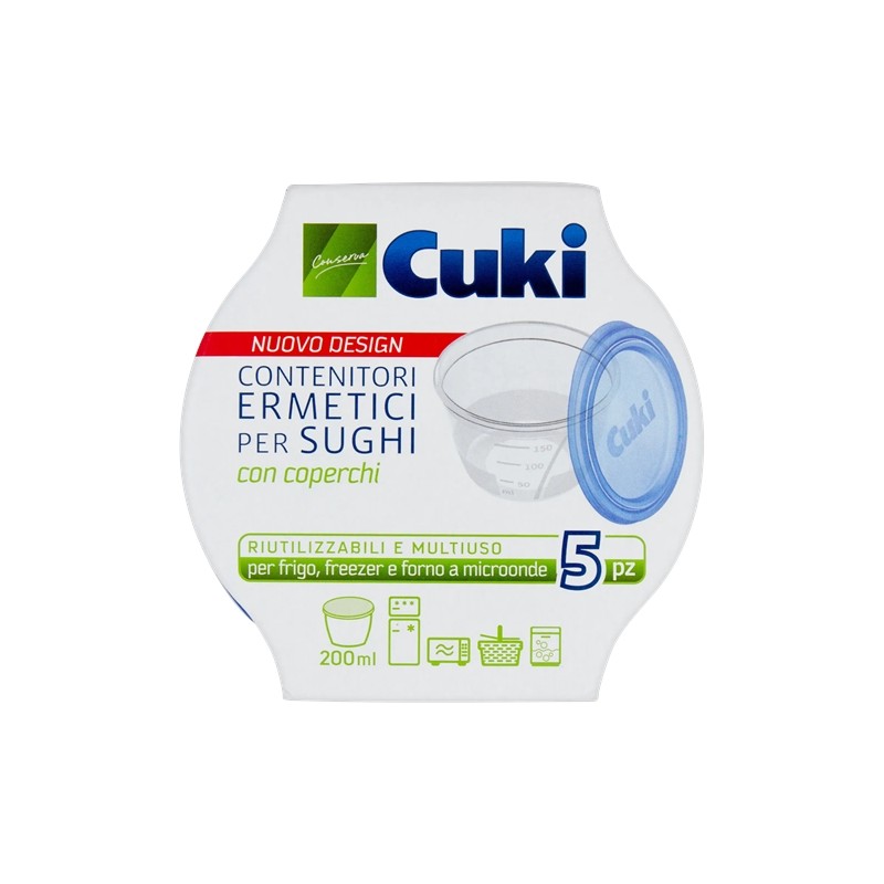 Cuki Contenitori Ermetici Sughi Con Coperchio 200ml New 5pz