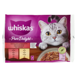 5900951303241 Whiskas Gatto Pure Delight Succulenti Straccetti in Gelatina con Manzo e Pollo 4x85gr