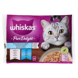 Whiskas Gatto Pure Delight Bocconcini di Pesce in Gelatina Con Salmone e Tonno 4x85gr