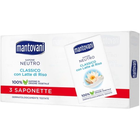 8002340017795 Mantovani Saponetta Neutra Classica Con Latte di Riso 3x90gr