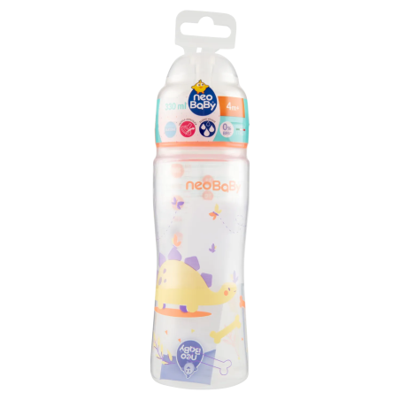 8058664165520 Neo Baby Biberon Plastica Collo Largo Dino Arancio 4m+ 330ml