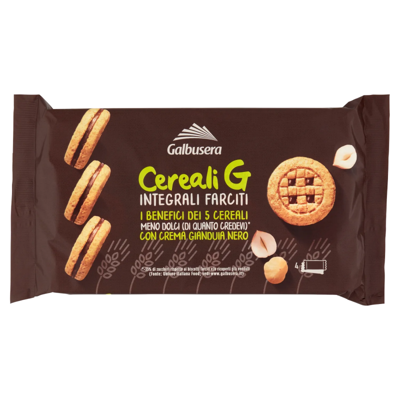 Galbusera Cereali G Integrali Farciti Con Crema Gianduia Nero 4X40gr