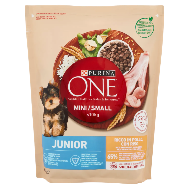 Purina One Dog Crocchette Mini/Small Junior Pollo/Riso 800gr