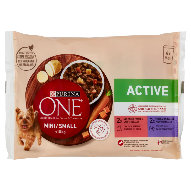 Purina One Dog Mini/Small Active Manzo e Anatra 4x85gr