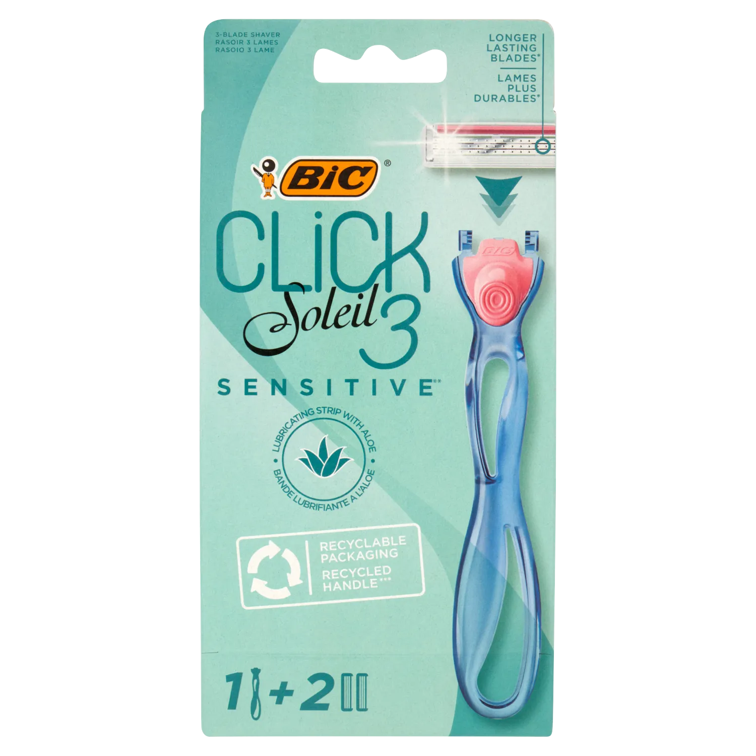 Bic Click 3 Soleil - Lamette di ricambio per rasoio, 4 pz