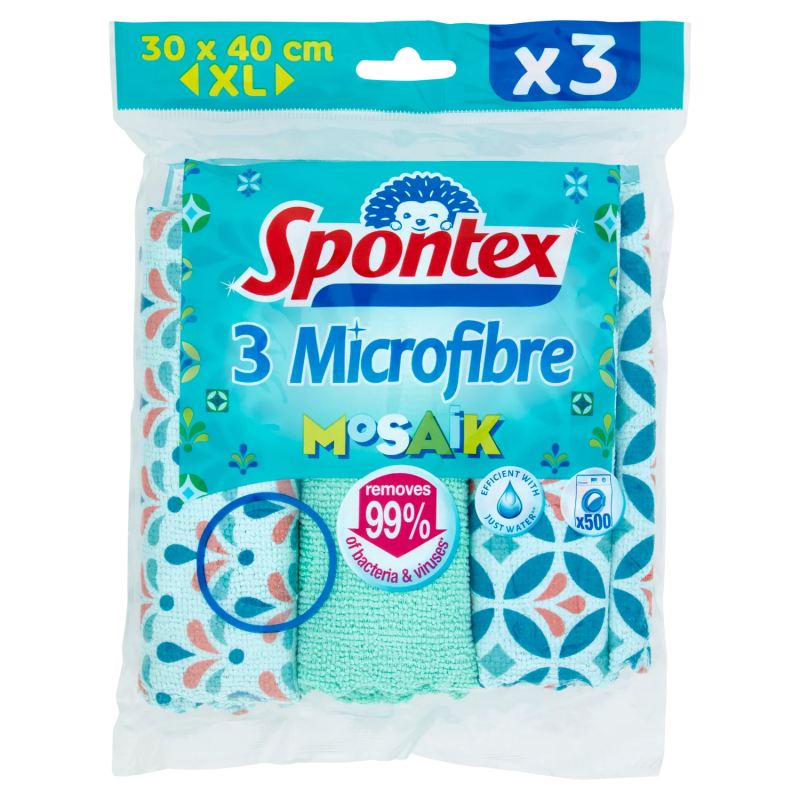 Spontex Panni Microfibre Mosaik 30x40cm 3pz