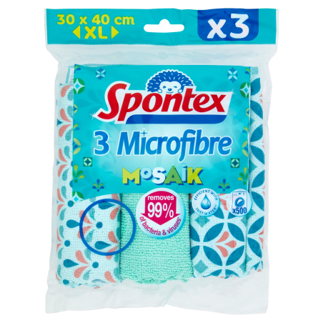 3384121970419 Spontex Panni Microfibre Mosaik 30x40cm 3pz