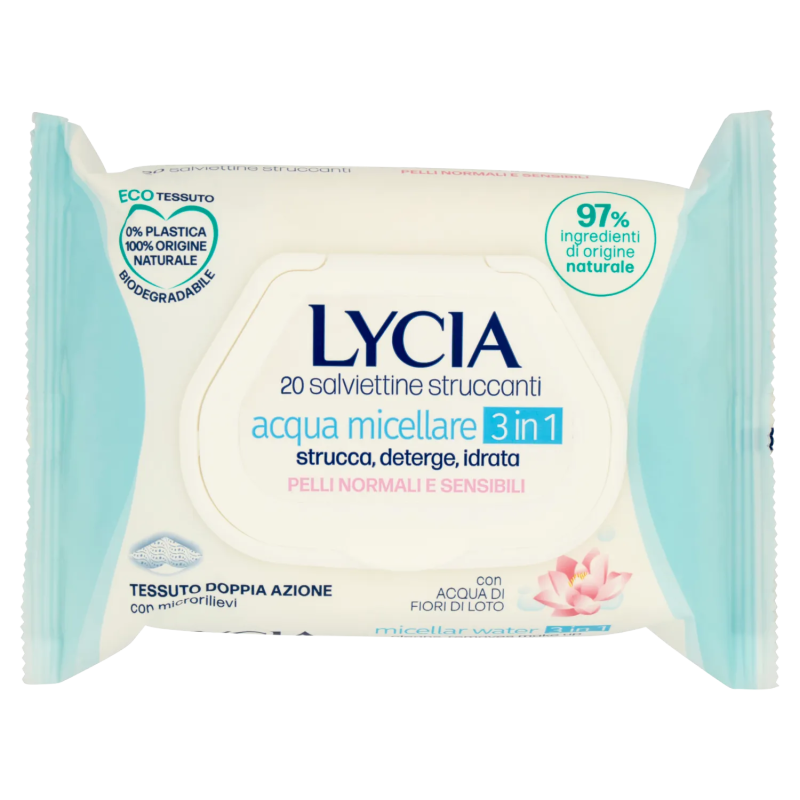 8002340014794 Lycia Salviettine Struccanti Acqua Micellare 3in1 20pz