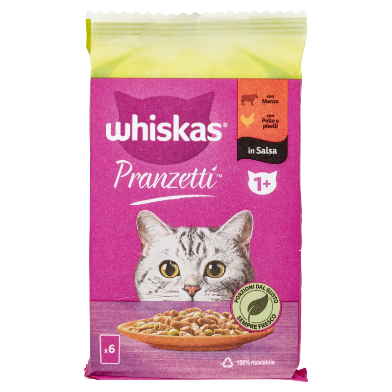 Whiskas Cat Pranzetti Manzo, Pollo e Piselli +1 6x50gr