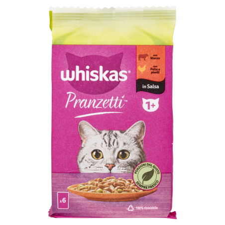 4770608262273 Whiskas Cat Pranzetti Manzo, Pollo e Piselli +1 6x50gr