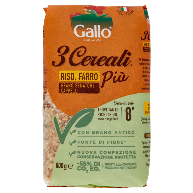 Gallo 3 Cereali Riso, Farro Più Grano Senatore Cappelli 800gr